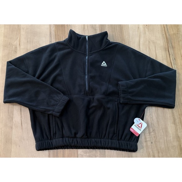 Reebok Tops - NWT Reebok Black Quarter-Zip Fleece Pullover with Mock Neck